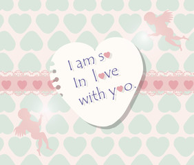 Valentine's day card with hearts and Cupid Angels. Vector