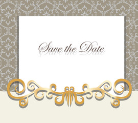 Vintage Invitation card with damask golden ornament. Vector