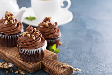 Chocolate caramel cupcake with nuts