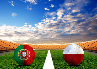 soccer game Portugal team and Poland team.