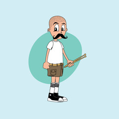 male cartoon character drummer music band