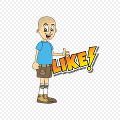 male cartoon character like text thumb up theme