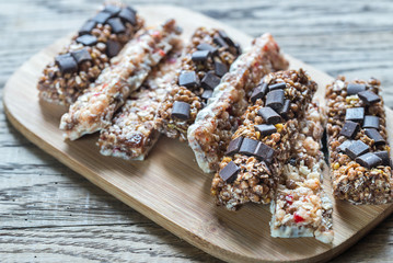 Granola bars with dried berries and chocolate