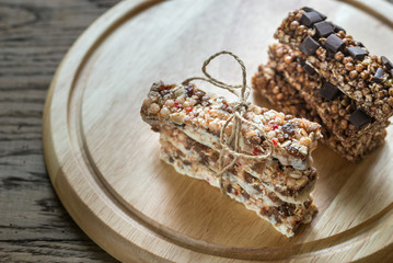 Granola bars with dried berries and chocolate
