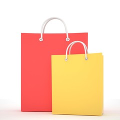 Paper Shopping Bags isolated on white background. 3d rendering.
