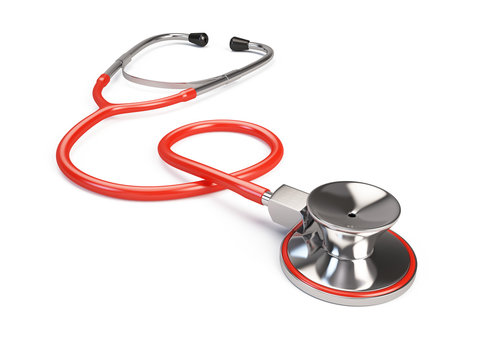 Red Stethoscope isolated on white. 3d render