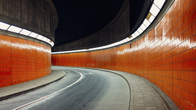 Interior of illuminated tunnel