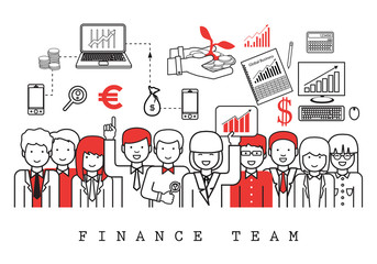 Finance Team-On White Background-Vector Illustration, Graphic Design.Business Content For Web,Websites,Magazine Page,Print,Presentation Templates And Promotional Materials.Businesspeople Thin Line