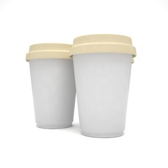 Three paper coffee cups. 3d rendering.