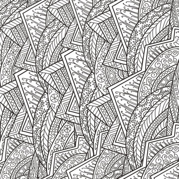 Hand-drawn seamless pattern of abstract geometric elements. 
Monochrome range.
