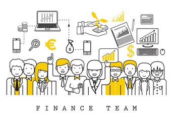 Fototapeta na wymiar Finance Team-On White Background-Vector Illustration, Graphic Design.Business Content For Web,Websites,Magazine Page,Print,Presentation Templates And Promotional Materials.Businesspeople Thin Line