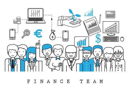 Finance Team-On White Background-Vector Illustration, Graphic Design.Business Content For Web,Websites,Magazine Page,Print,Presentation Templates And Promotional Materials.Businesspeople Thin Line