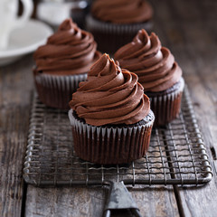 Chocolate cupcakes with whipped ganache