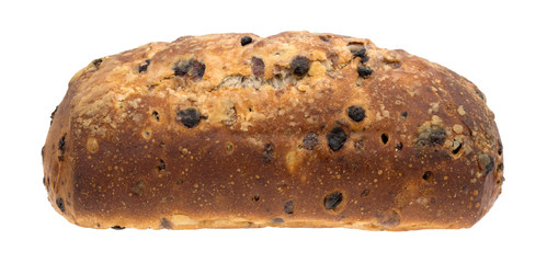 Blueberry streusel bread loaf on a white background.