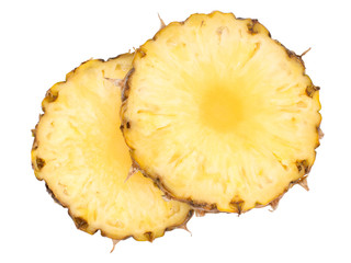 Fresh pineapple isolated on white. Two slices of raw pineapple.