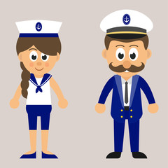 marine girl and marine captain vector
