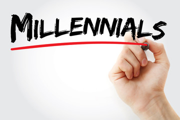 Hand writing Millennials with marker, concept background