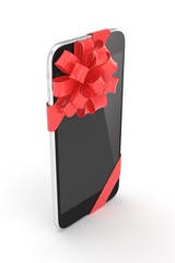 Black phone with red bow. 3D rendering.