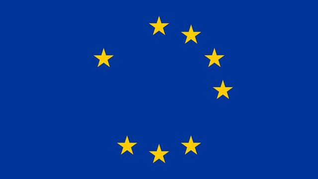 Animation of the European Union flag appearing and disappearing. The stars shatter to pieces one by one to visualize the EU collapsing.