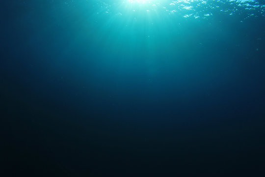Underwater ocean background in sea with sunlight