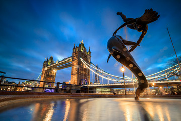 London skyline with Tower Bridge at twilight