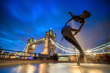 London skyline with Tower Bridge at twilight
