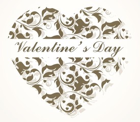 Happy valentines day card in shape of a ornamented heart. Place for text. Vector illustration