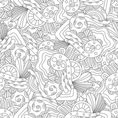 Doodle black and white abstract hand drawn vector background. Wavy seamless pattern.