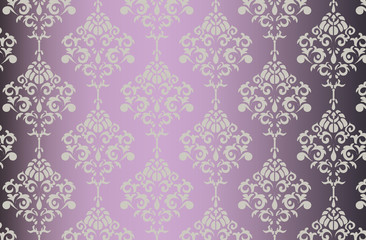 Vector Baroque ornament pattern on shinny gradient background. Design for wallpapers, textures or invitation card. Purple and gold color