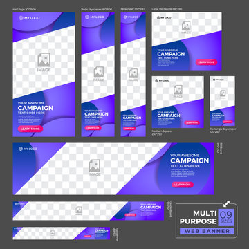 Multipurpose Ad Banner Design Template. Standard Size Web Banner Set.