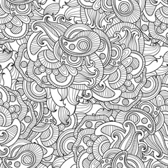 Doodle black and white abstract hand drawn vector background. Wavy zentangle style seamless pattern.