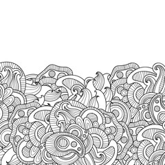 Abstract zentangle style invitation card. Wavy doodle frame design for card. Vector decorative element border.