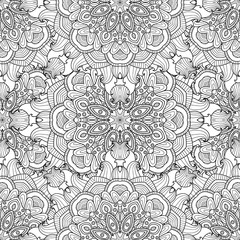 Abstract vector decorative ethnic mandala black and white seamless pattern.