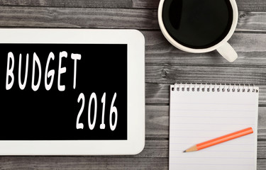 The words Budget 2016 on tablet