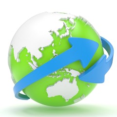 Arrows and Earth globe. 3d render