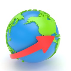 Arrow and Earth globe. 3d render