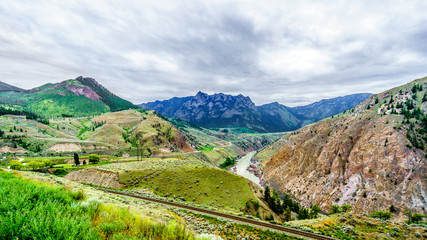 Highway 99 and the Rail Road follow the Fraser River toward the Town of Lillooet in British Columbia, Canada