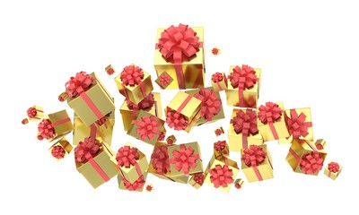 flying gift boxes on white. 3d rendering.