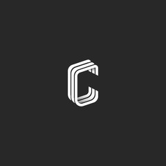 Isometric letter C logo hipster monogram, graphic design emblem for business card, idea creative line style boutique identity