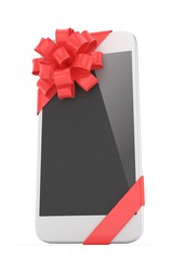 White phone with red bow. 3D rendering.
