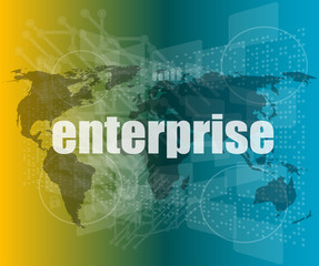 business concept: enterprise words on digital screen, 3d vector quotation marks with thin line speech bubble. concept of citation, info, testimonials, notice, textbox. flat style