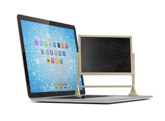 Laptop with chalkboard, online education concept. 3d rendering.