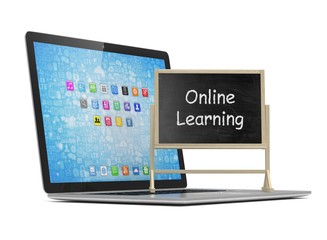  Laptop with chalkboard, online education concept. 3d rendering.