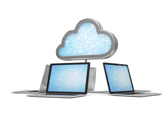 cloud symbol and laptops. 3d rendering.