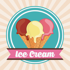 Vintage ice cream over seal stamp. Dessert design. Vector graphi