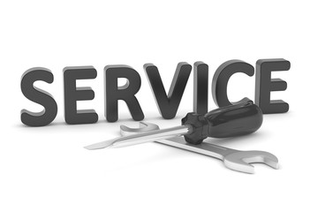 screwdriver and wrench tools on white background. service concept. 3D Rendering.