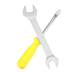 3D Illustration Wrench and screwdriver, service concept
