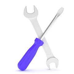 3D Illustration Wrench and screwdriver, service concept