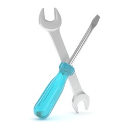 3D Illustration Wrench and screwdriver, service concept
