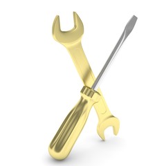 3D Illustration Wrench and screwdriver, service concept